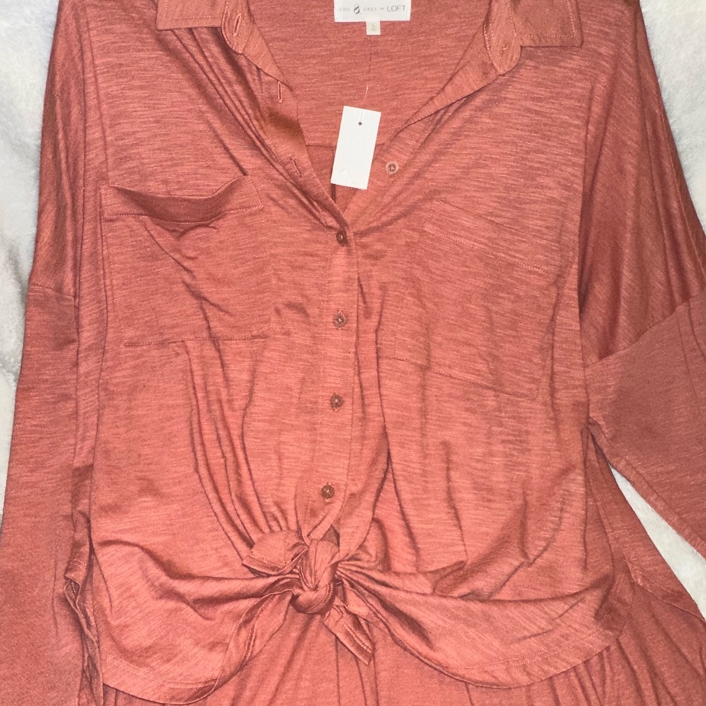 Lou & Grey Terracotta Button-Down Shirt